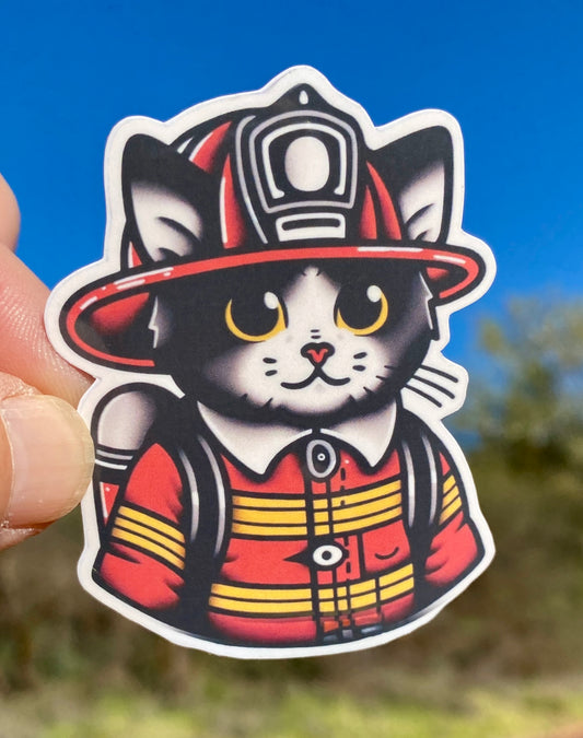 Cat Firefighter Sticker, firefighter, Fireman Cat, fireman, Cats, kitty, fire department, hero, firehouse, sticker, cat lover, Cat FD, meow