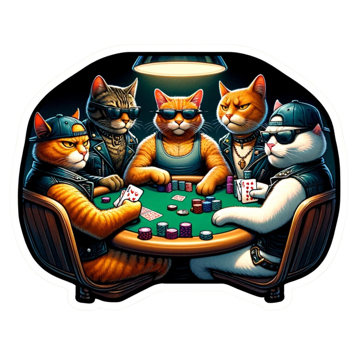 Angry Cats playing poker Sticker, sticker, cats, feline, Decal, poker, Funny cats, card games,cat sticker, angry cats,royal flush,full house