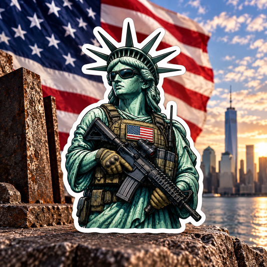 Tactical Statue of Liberty Sticker | Never Forget 9/11 | Patriotic American Sticker | Military Style Liberty | USA Tactical Decal
