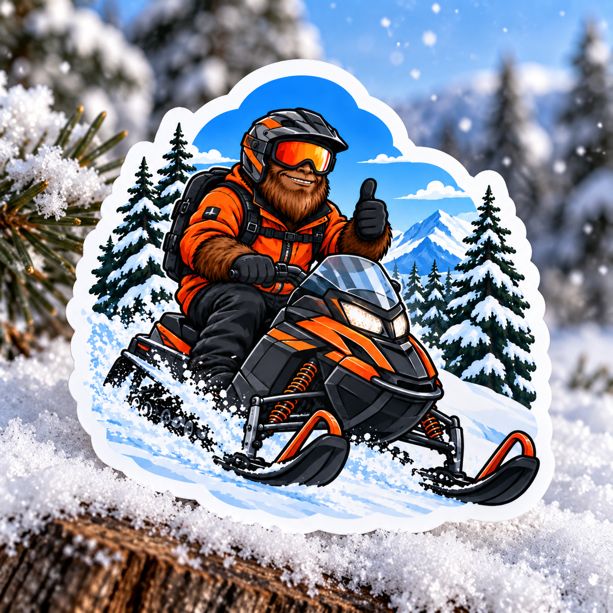 Bigfoot Snowmobile Sticker – Funny Sasquatch Winter Adventure Vinyl Decal