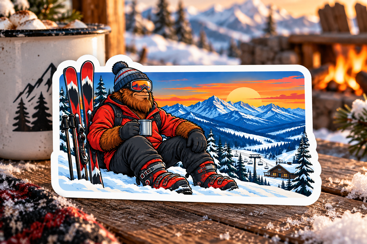 Bigfoot Ski Break Sticker – Sasquatch Mountain Adventure Vinyl Decal