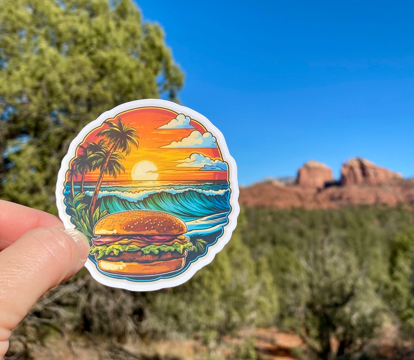 Paradise and a cheeseburger sticker, Jimmy Buffett tribute, cheeseburger in paradise, sticker, vinyl sticker tropical, beach, parrot head