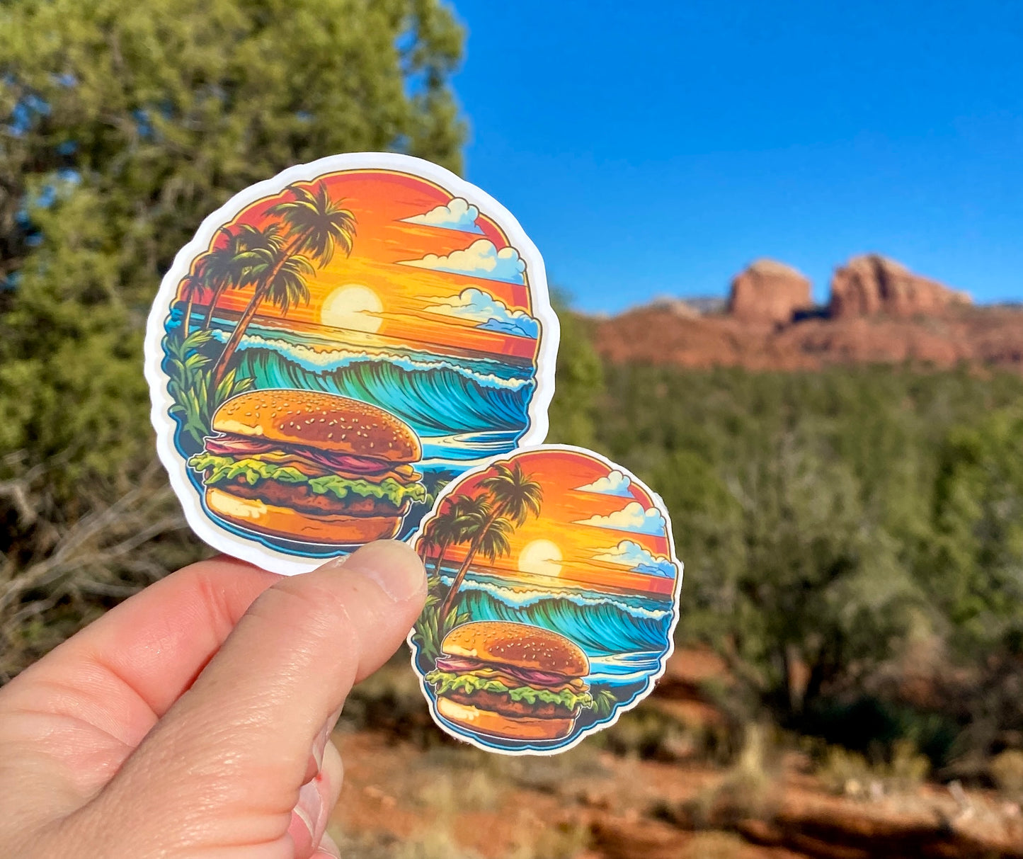 Paradise and a cheeseburger sticker, Jimmy Buffett tribute, cheeseburger in paradise, sticker, vinyl sticker tropical, beach, parrot head