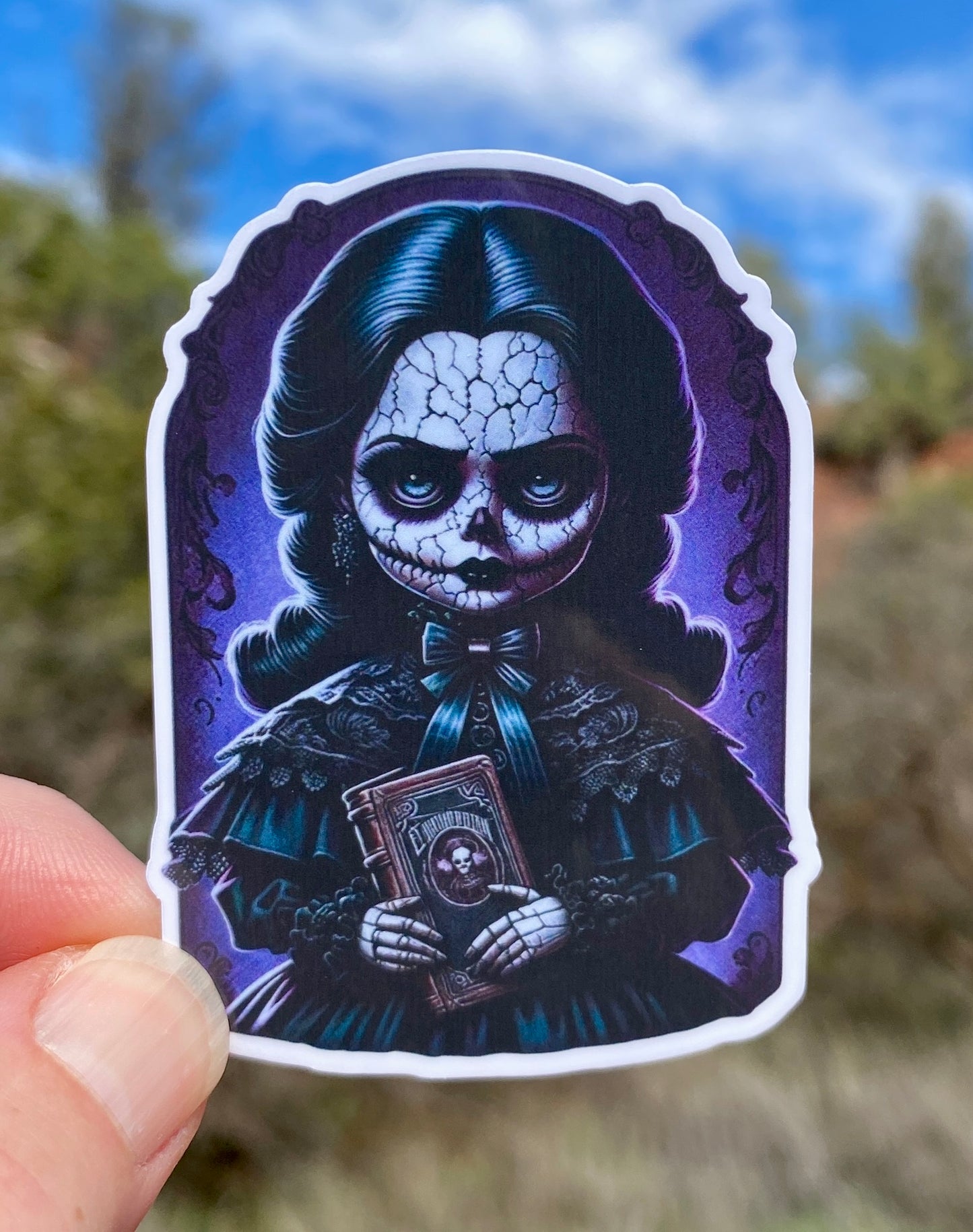 Creepy Doll Scary Sticker, sticker, Creepy, Sinister, Scary Doll, Horror movie fans, scary movie, Haunted, Dolls, Macabre, Collectors, Haunt