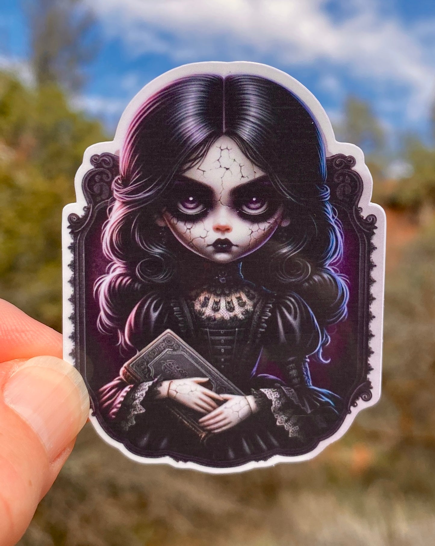 Creepy Doll Scary Sticker, sticker, Creepy, Sinister, Scary Doll, Horror movie fans, scary movie, Haunted, Dolls, Macabre, Collectors, Haunt