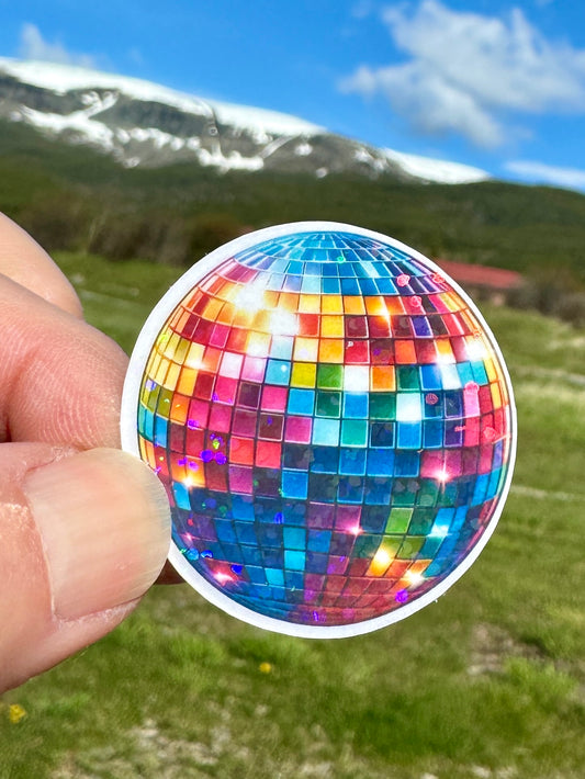 Holographic Colorful Disco Ball Sticker, sticker, disco ball, colorful, holographic, disco, retro, vintage disco, 1970s, groovy, reflective