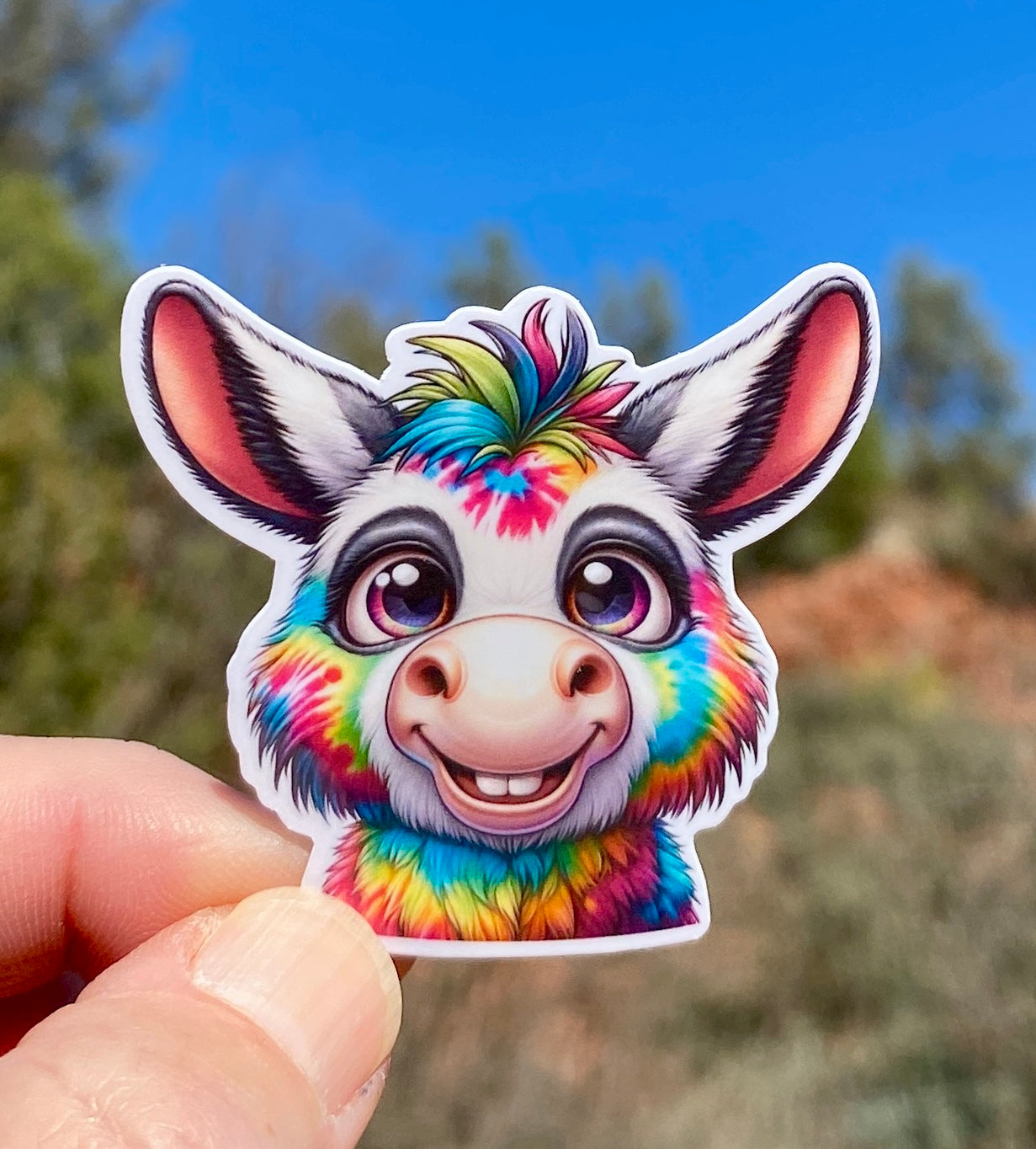 Tie-dyed goofy Donkey Sticker, sticker, tie-dyed, Donkey, colorful Donkey, Donkey sticker, cute animal, hippie, colorful, Jackass, Goofy,fun