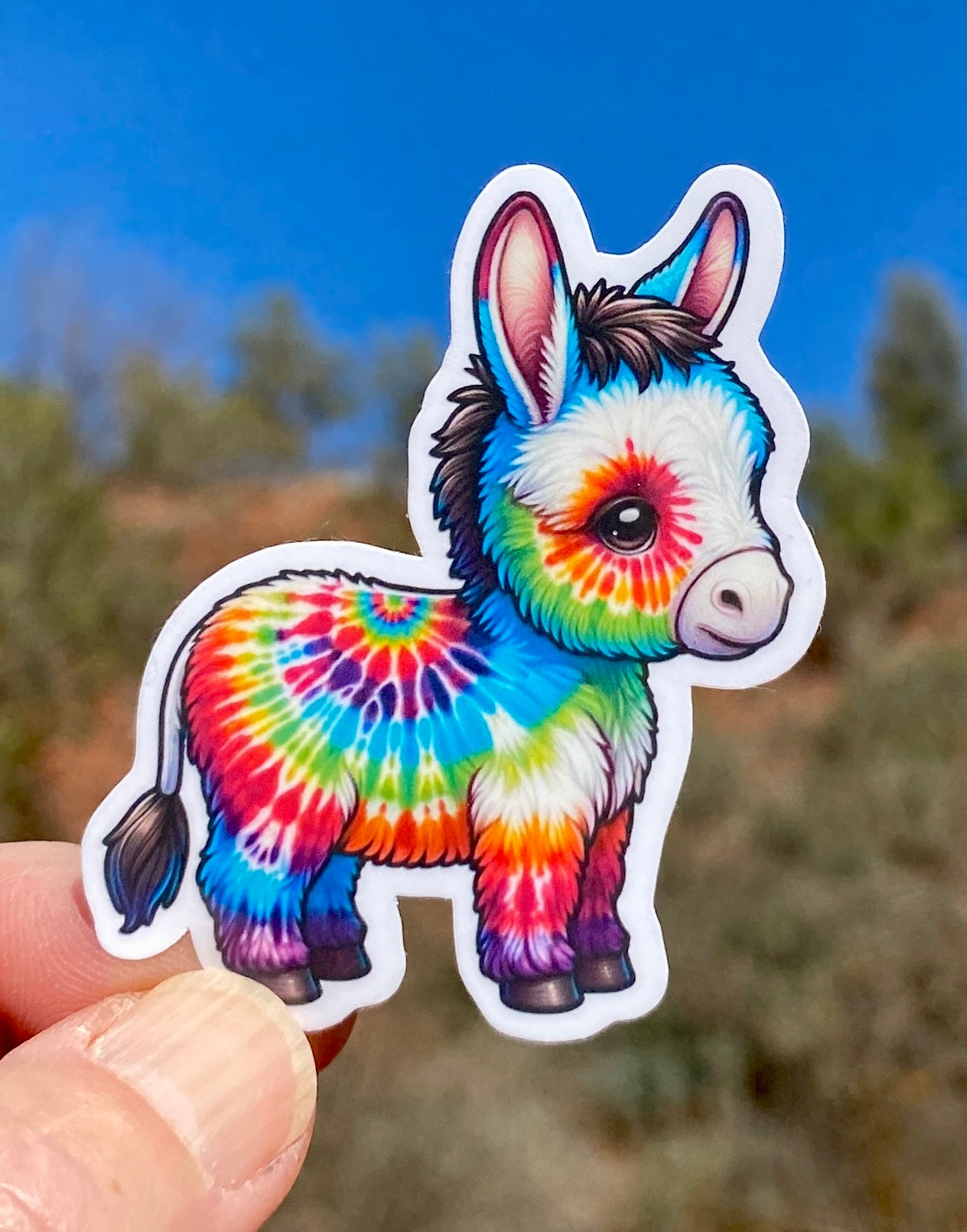 Tie-dyed goofy Donkey Sticker, sticker, tie-dyed, Donkey, colorful Donkey, Donkey sticker, cute animal, hippie, colorful, Jackass, Goofy,fun