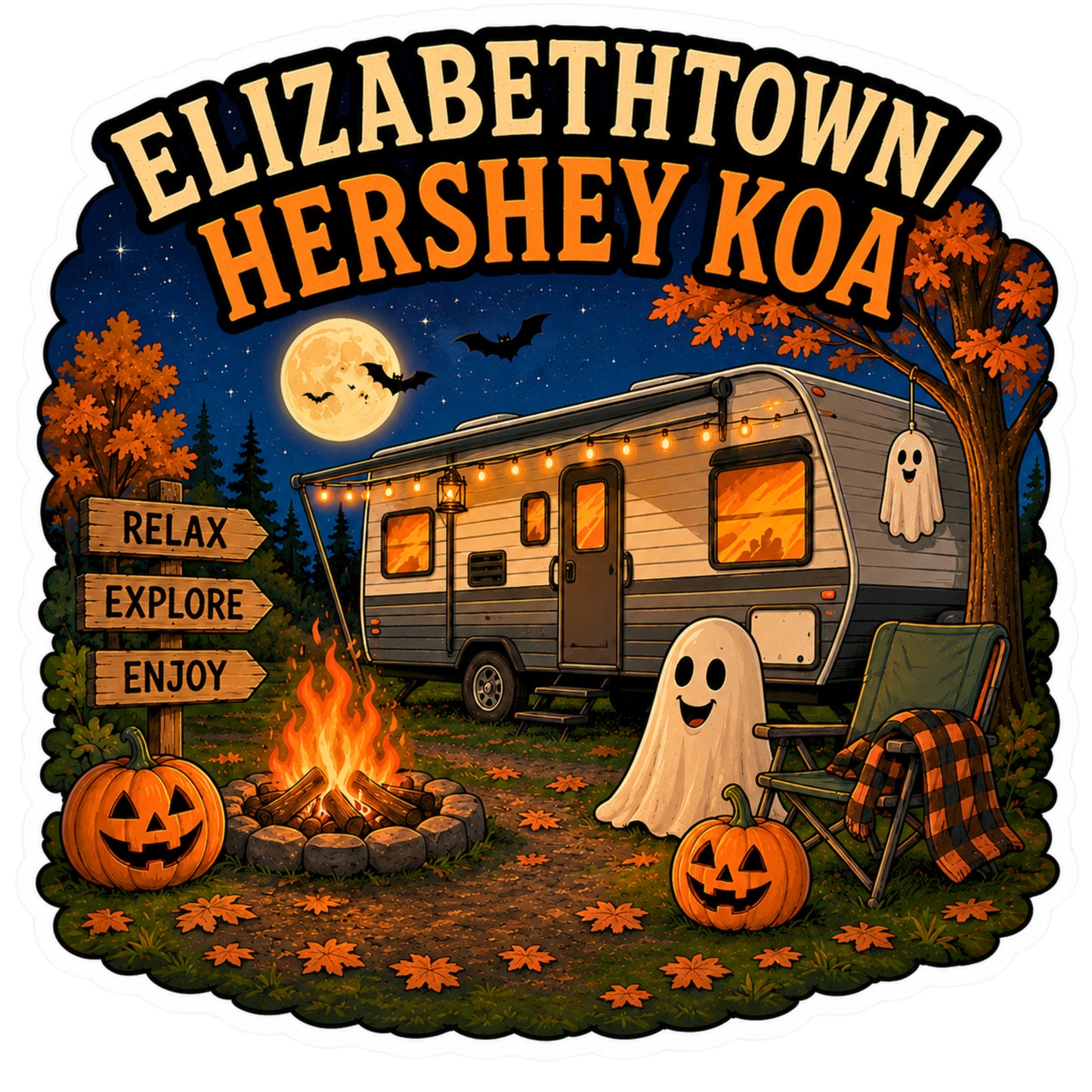 Elizabethtown/Hershey KOA Custom Halloween Magnets and Stickers  – Fun Camping Keepsake!