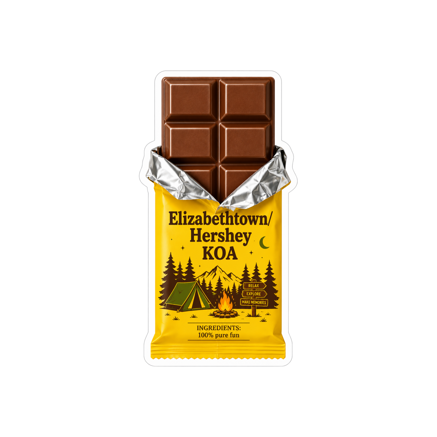 Elizabethtown/Hershey KOA Custom candy Sticker  – Fun Camping Keepsake!