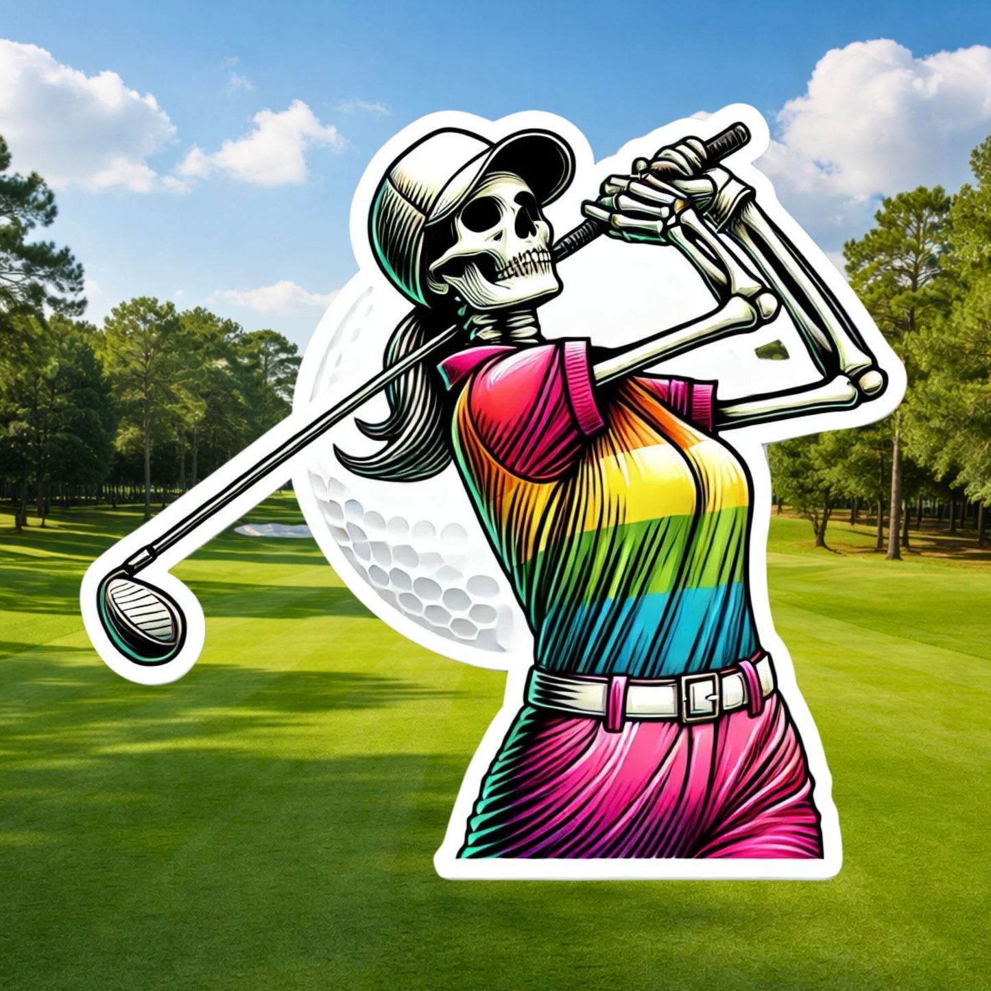 Female Skeleton Golfing Sticker, Female Golfer, Golfing, Golf Club, Golf Sticker, golfer, Skeleton, Golf Course, sticker, Golf Lover,Fairway