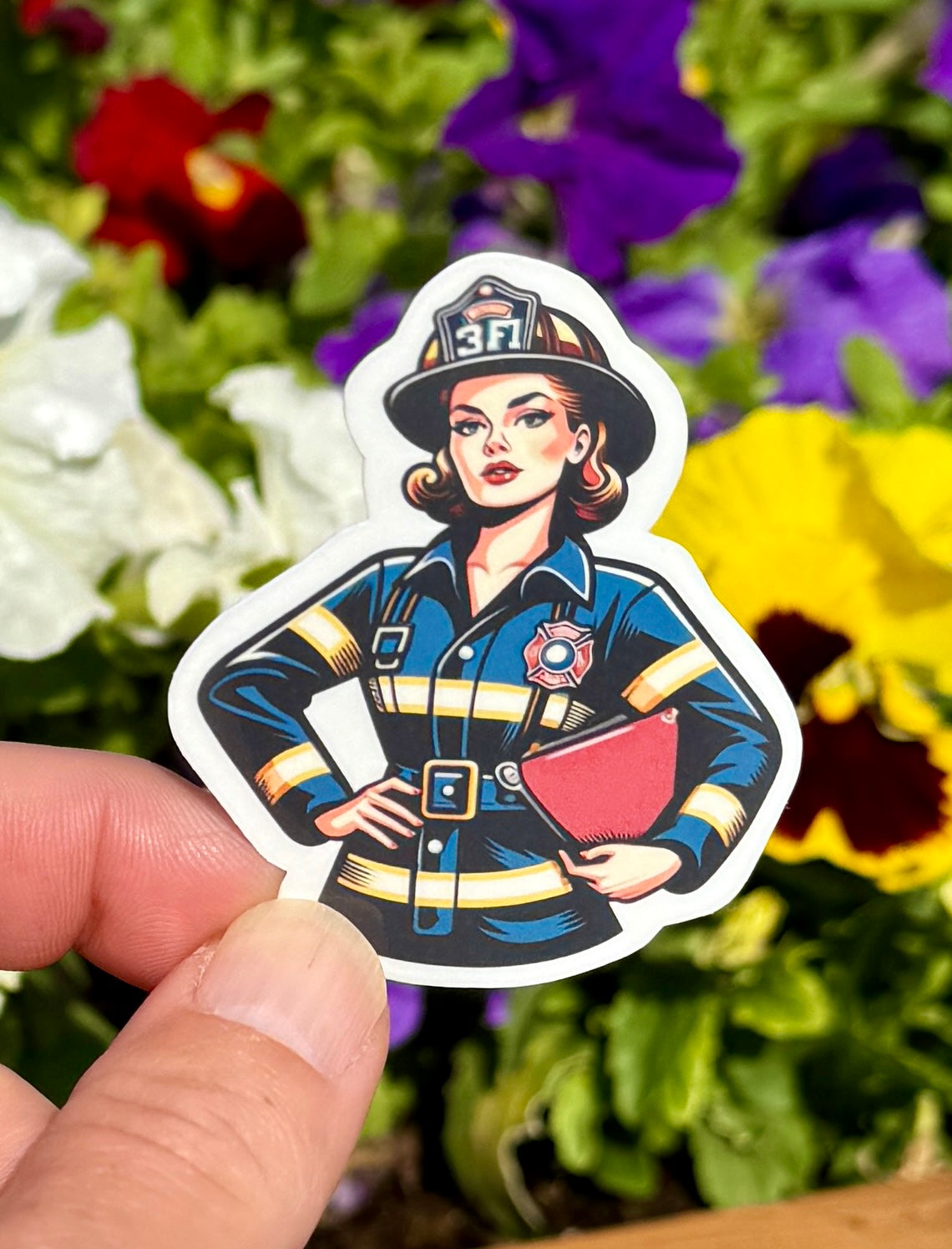 Vintage Female Firefighter Sticker, firefighter, female firefighter, bunker gear, first responder, FD, girl power, sticker, empower, vintage