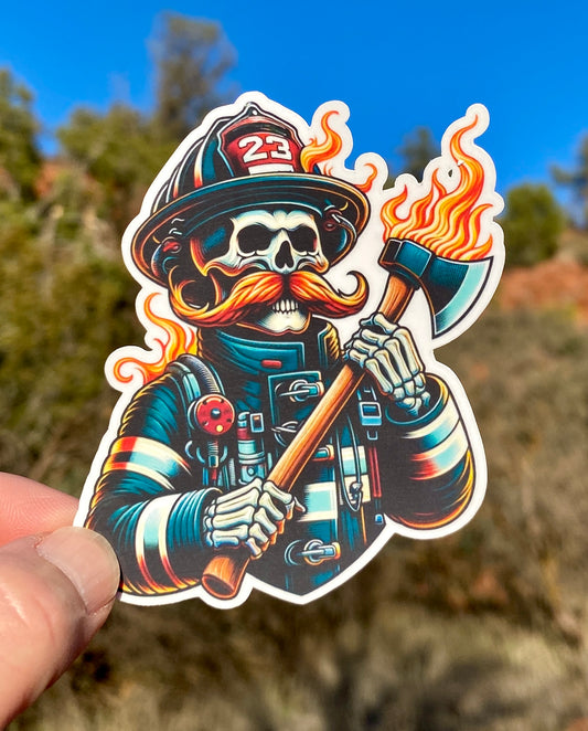 Fiery Skeleton Firefighter Sticker, Firefighter, Skeleton, First Responder, Sticker