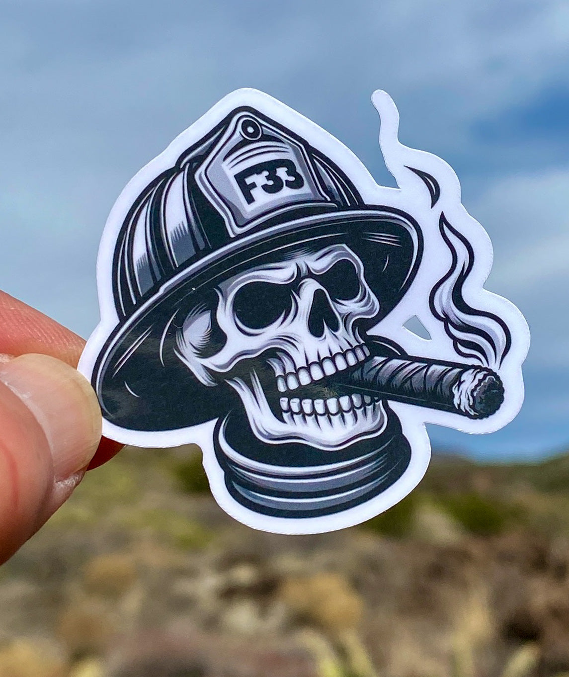 Skull Firefighter Sticker, Smoke Eater, Decal, Gift, Helmet, Gear, Brave, fire, Sticker, firefighter, Fireman Skull, fireman, Skull, cigar