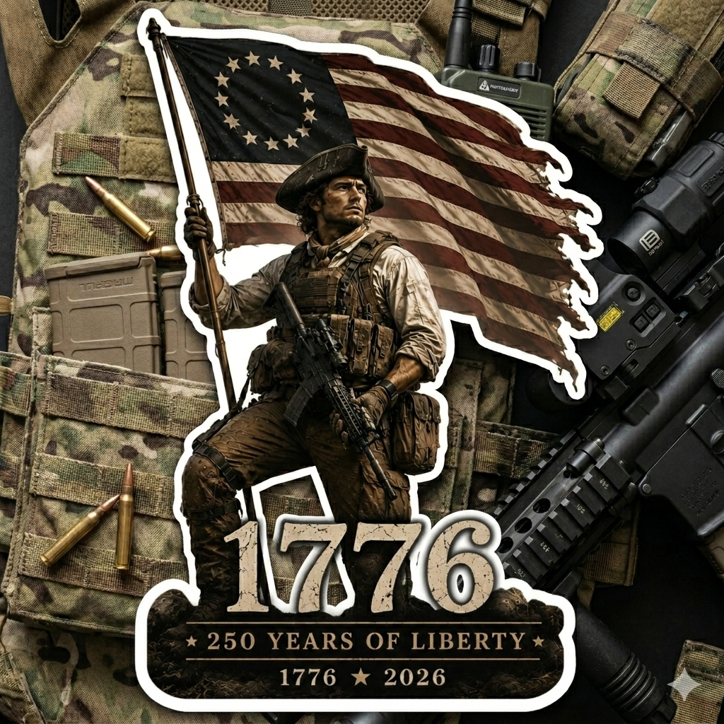 1776 Tactical Patriot Sticker – America's 250th Anniversary Sticker – 250 Years of Freedom – Patriotic Die Cut Sticker