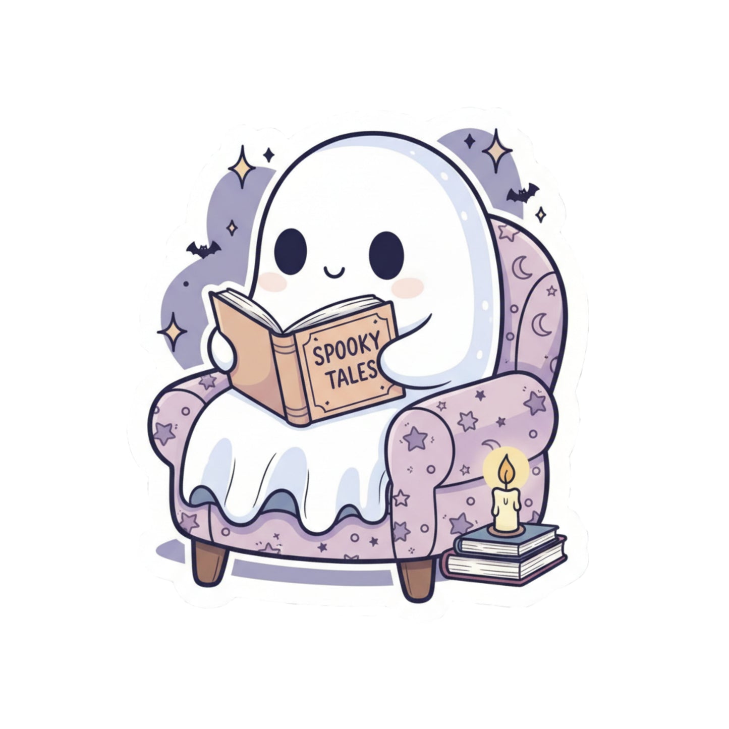 Cute Ghost Reading book Sticker – Halloween Bookworm - Spooky Tales, Cozy Halloween - Book Lover - Sticker- Halloween Vibes - Ghost