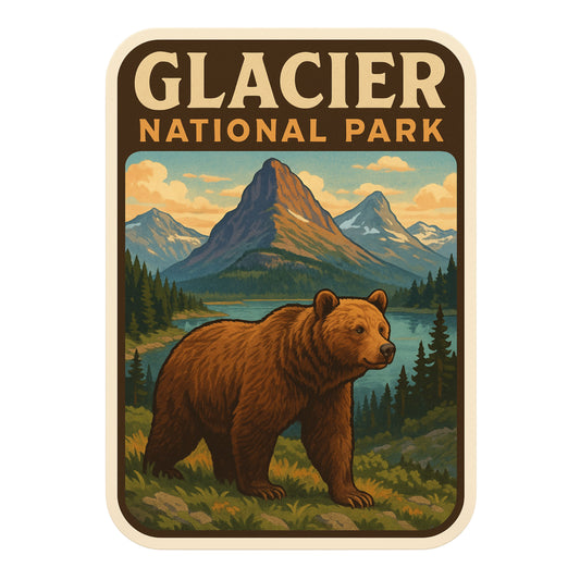 Glacier National Park Sticker, Montana, Landscape, National Park Decal, Hiking, Glacier, sticker, travel, mountain goat, grizzly bear, hike