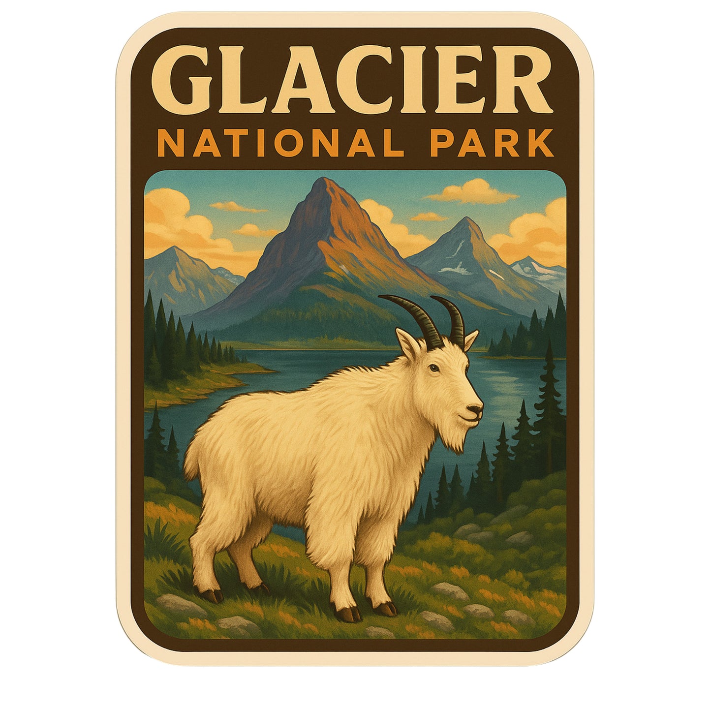 Glacier National Park Sticker, Montana, Landscape, National Park Decal, Hiking, Glacier, sticker, travel, mountain goat, grizzly bear, hike