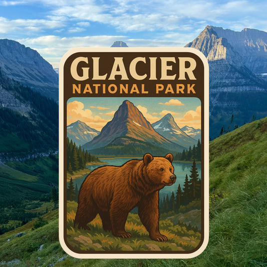 Glacier National Park Sticker, Montana, Landscape, National Park Decal, Hiking, Glacier, sticker, travel, mountain goat, grizzly bear, hike