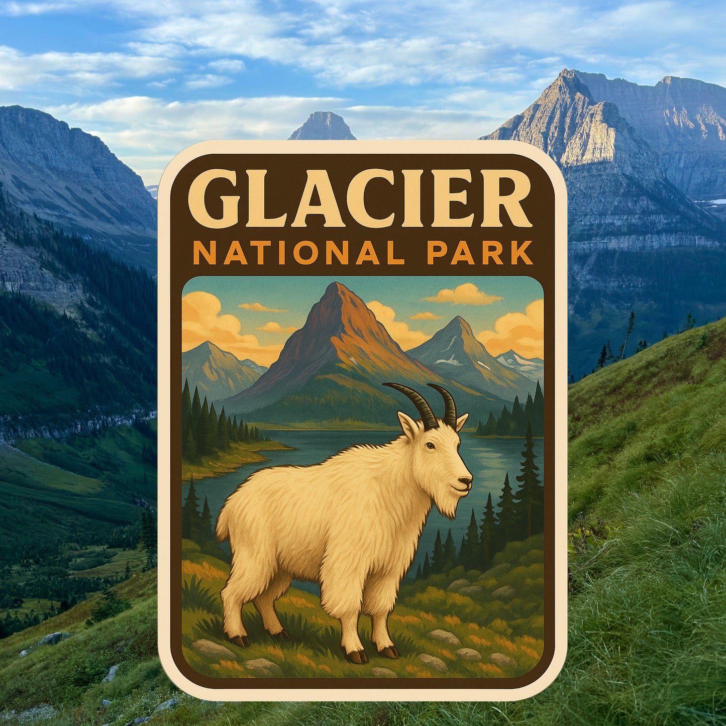 Glacier National Park Sticker, Montana, Landscape, National Park Decal, Hiking, Glacier, sticker, travel, mountain goat, grizzly bear, hike