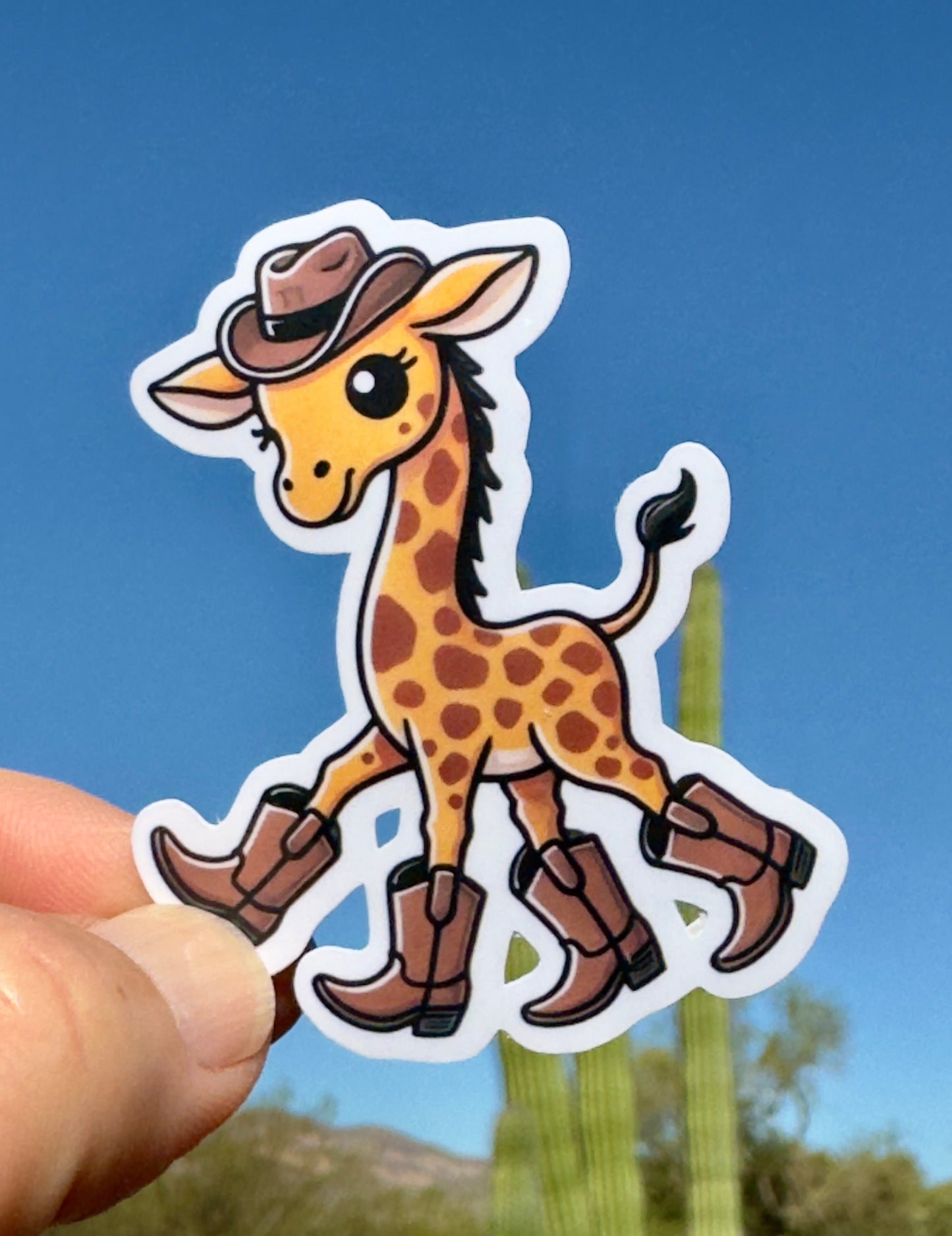 Cute Giraffe wearing cowboy boots and hat sticker, Giraffe, Cowboy boots, cute animal, sticker, cowboy boots, animal sticker, baby giraffe