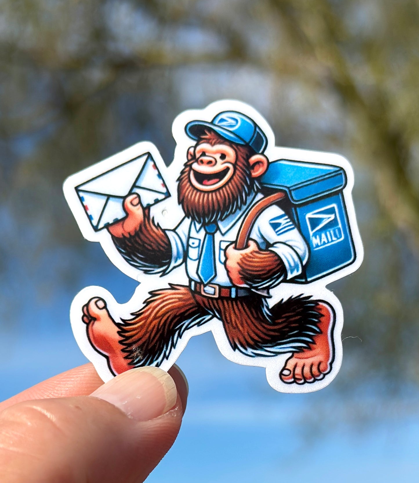 Bigfoot Mailman Sticker, sticker, Postman, mailman, mail, post office, delivery person, mail delivery, USPS, Postal worker, Postal, package