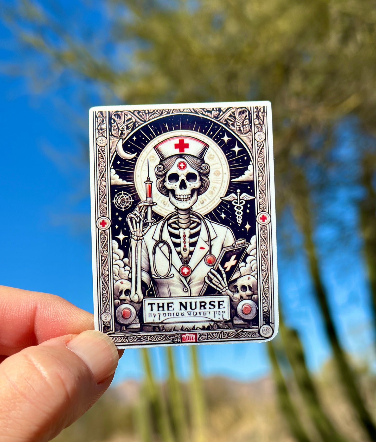 Tarot Card inspired Skeleton Nurse Sticker, nurse, healthcare, hospital, tarot card, nursing, nursing school, sticker, psychic, nurse humor