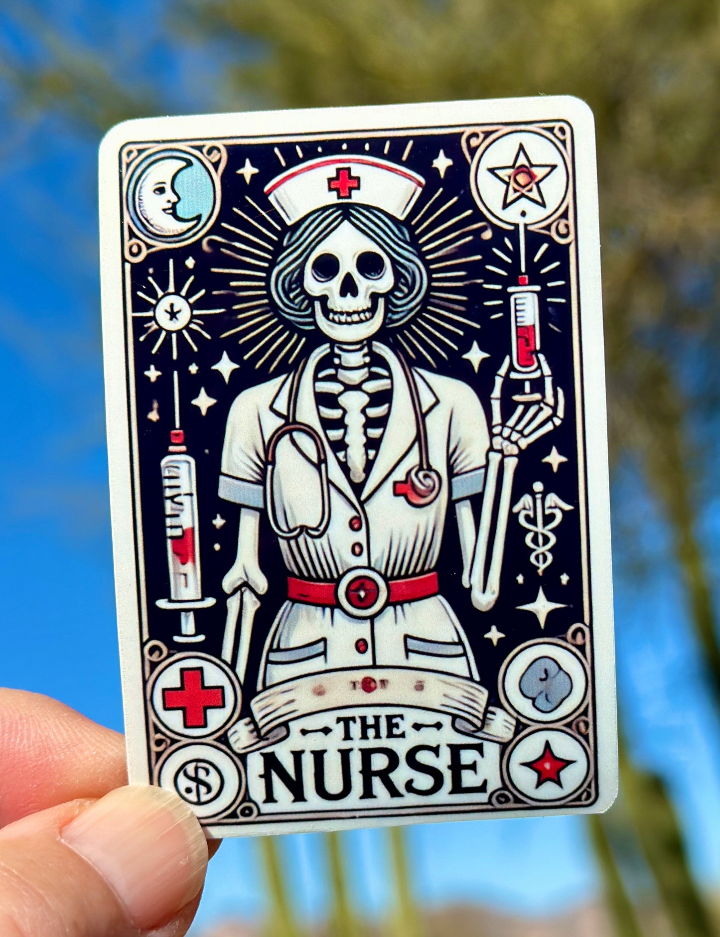 Tarot Card inspired Skeleton Nurse Sticker, nurse, healthcare, hospital, tarot card, nursing, nursing school, sticker, psychic, nurse humor