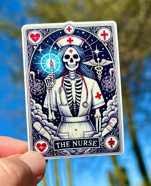 Tarot Card inspired Skeleton Nurse Sticker, nurse, healthcare, hospital, tarot card, nursing, nursing school, sticker, psychic, nurse humor