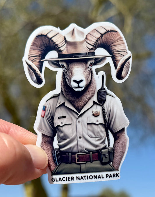 Bighorn Sheep Park Ranger Sticker, park ranger, NPS, Glacier national park, parks service, sticker ,hike, protect our parks, bighorn sheep