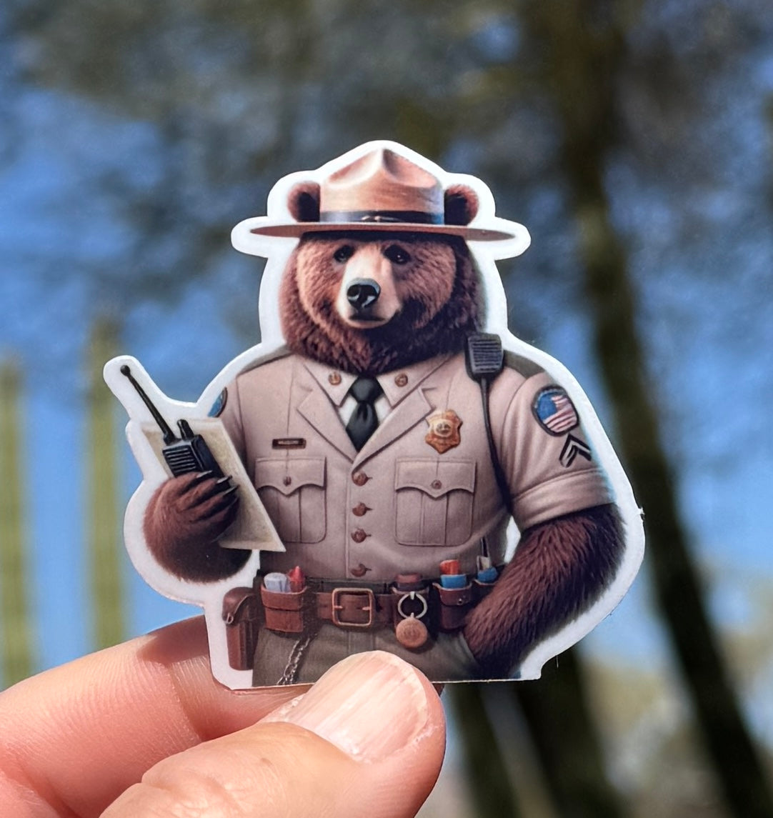 Grizzly Bear Park Ranger Sticker, park ranger, NPS, Glacier national park, parks service, sticker ,hike, protect our parks, bear, grizzly