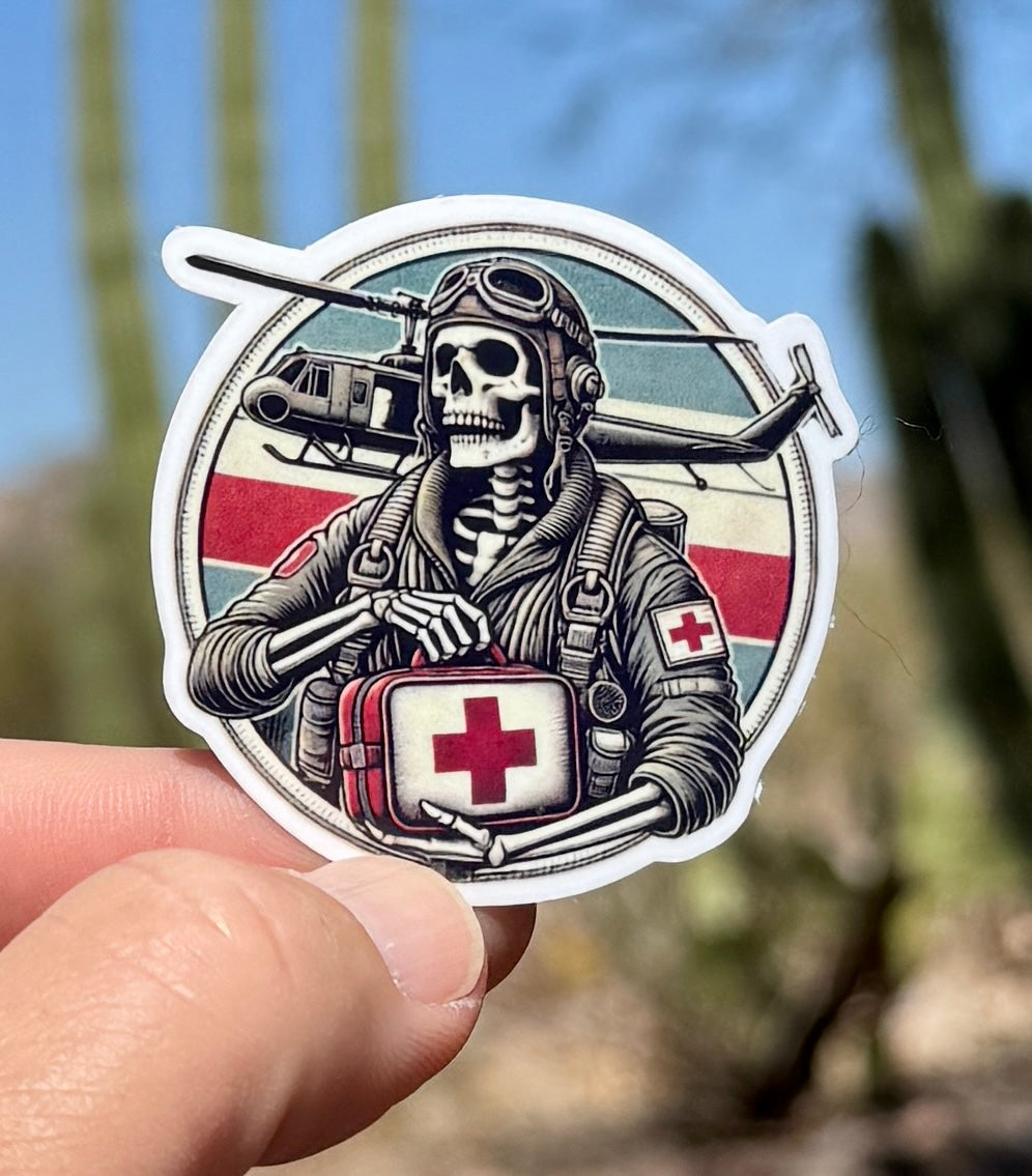 Skeleton Flight Medic Sticker, paramedic, EMT, EMS, emergency services, first responder, Skeleton medic, hero, flight ambulance, sticker,Skeleton, flight nurse, helicopter