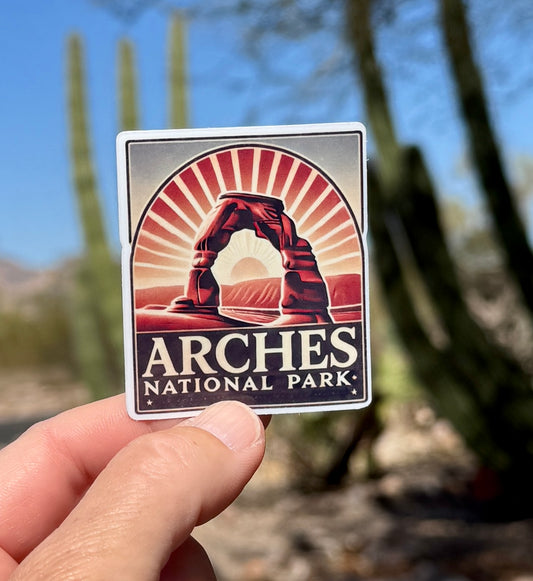 Arches National Park Sticker, Desert Landscape, red rock, Delicate Arch, Desert, Moab, Western, Utah, Rock formation, sticker, national park