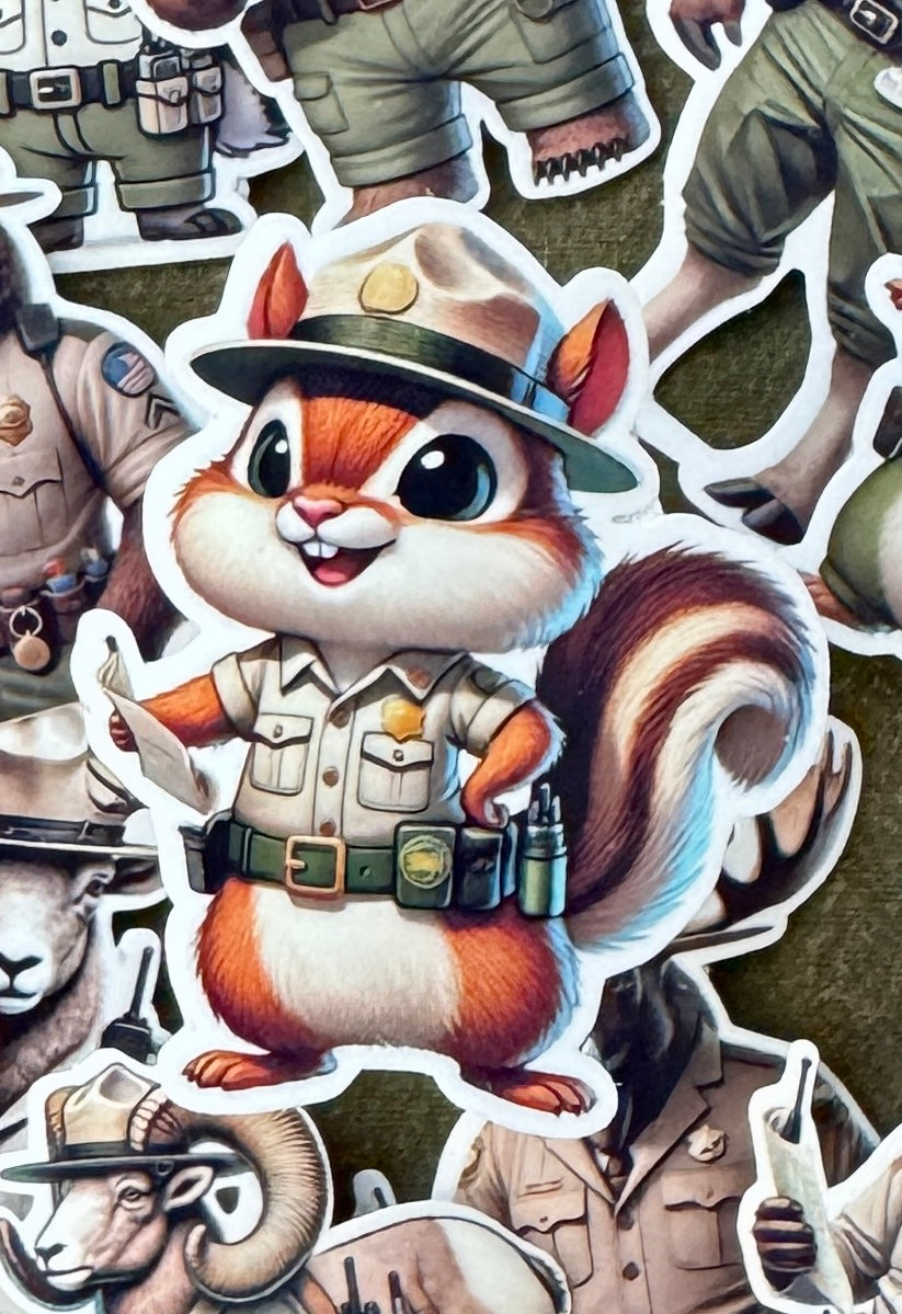 Chipmunk Park Ranger Sticker, park ranger, NPS, Glacier national park, parks service, sticker ,hike, protect our parks, Chipmunk