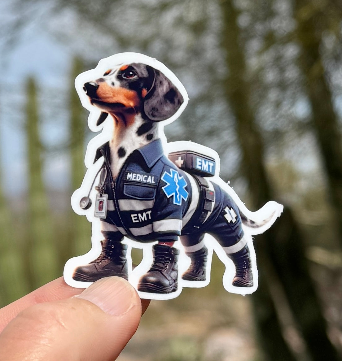 Piebald Dachshund Paramedic Sticker, Piebald Dachshund, paramedic, EMT, EMS, sticker, wiener dog, dachshund, gear, Dog, medical, ambulance