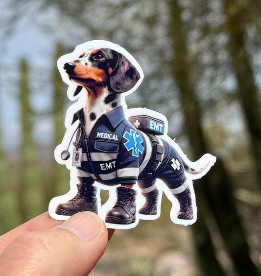 Piebald Dachshund Paramedic Sticker, Piebald Dachshund, paramedic, EMT, EMS, sticker, wiener dog, dachshund, gear, Dog, medical, ambulance