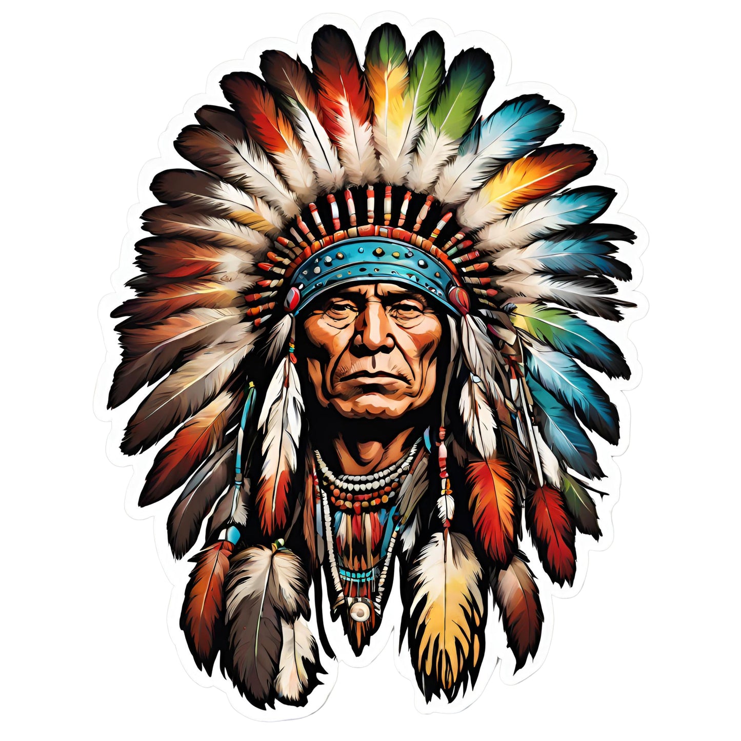 Colorful Native American Indian Chief Sticker, Chiefs, Headdress, Indian Headdress, Indian Chief, Sticker, Decal, Native American, Colorful