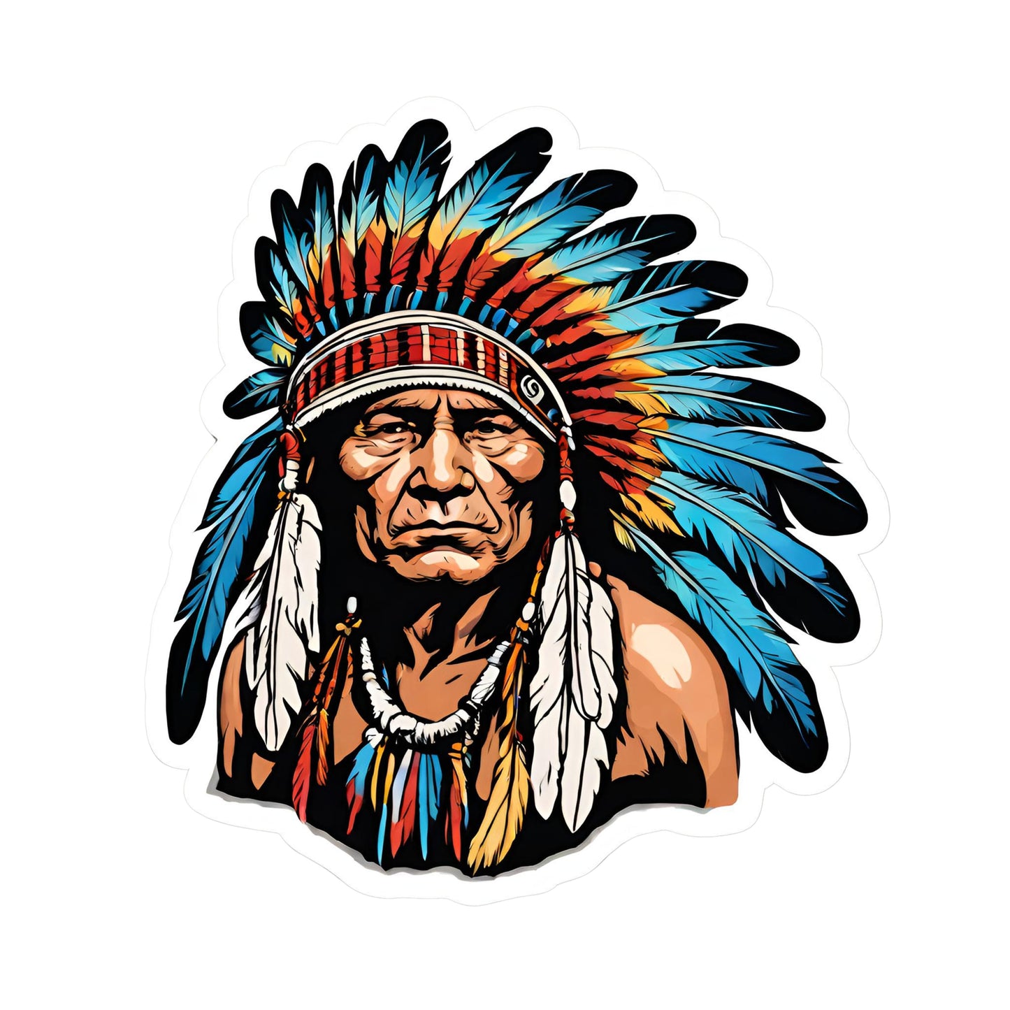 Colorful Native American Indian Chief Sticker, Chiefs, Headdress, Indian Headdress, Indian Chief, Sticker, Decal, Native American, Colorful