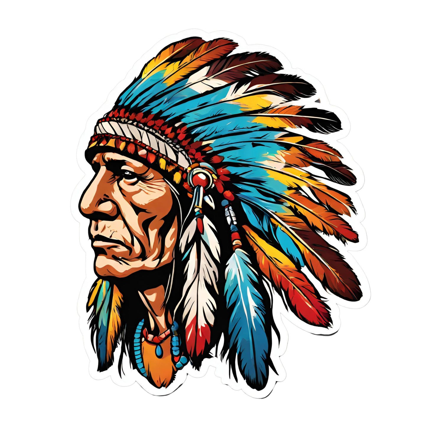 Colorful Native American Indian Chief Sticker, Chiefs, Headdress, Indian Headdress, Indian Chief, Sticker, Decal, Native American, Colorful