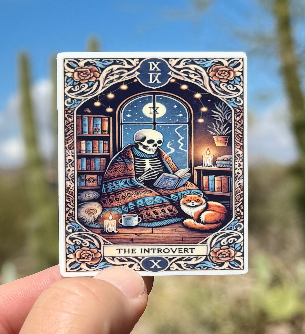 The Introvert, Tarot Card inspired Skeleton Introvert Sticker, reading, tarot card, sticker, psychic, homebody