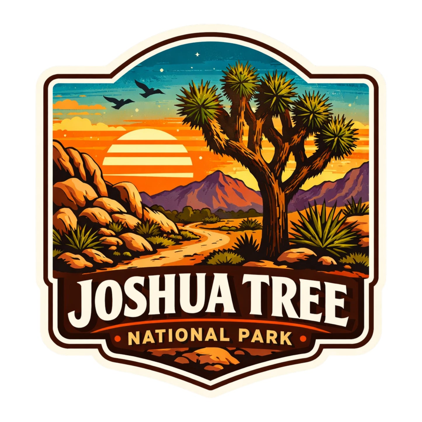 Joshua Tree National Park Stickers – Retro Souvenir Style | Desert Sunset Travel Decal | National Park Gift