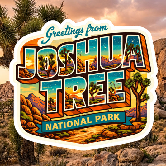 Joshua Tree National Park Stickers – Retro Souvenir Style | Desert Sunset Travel Decal | National Park Gift