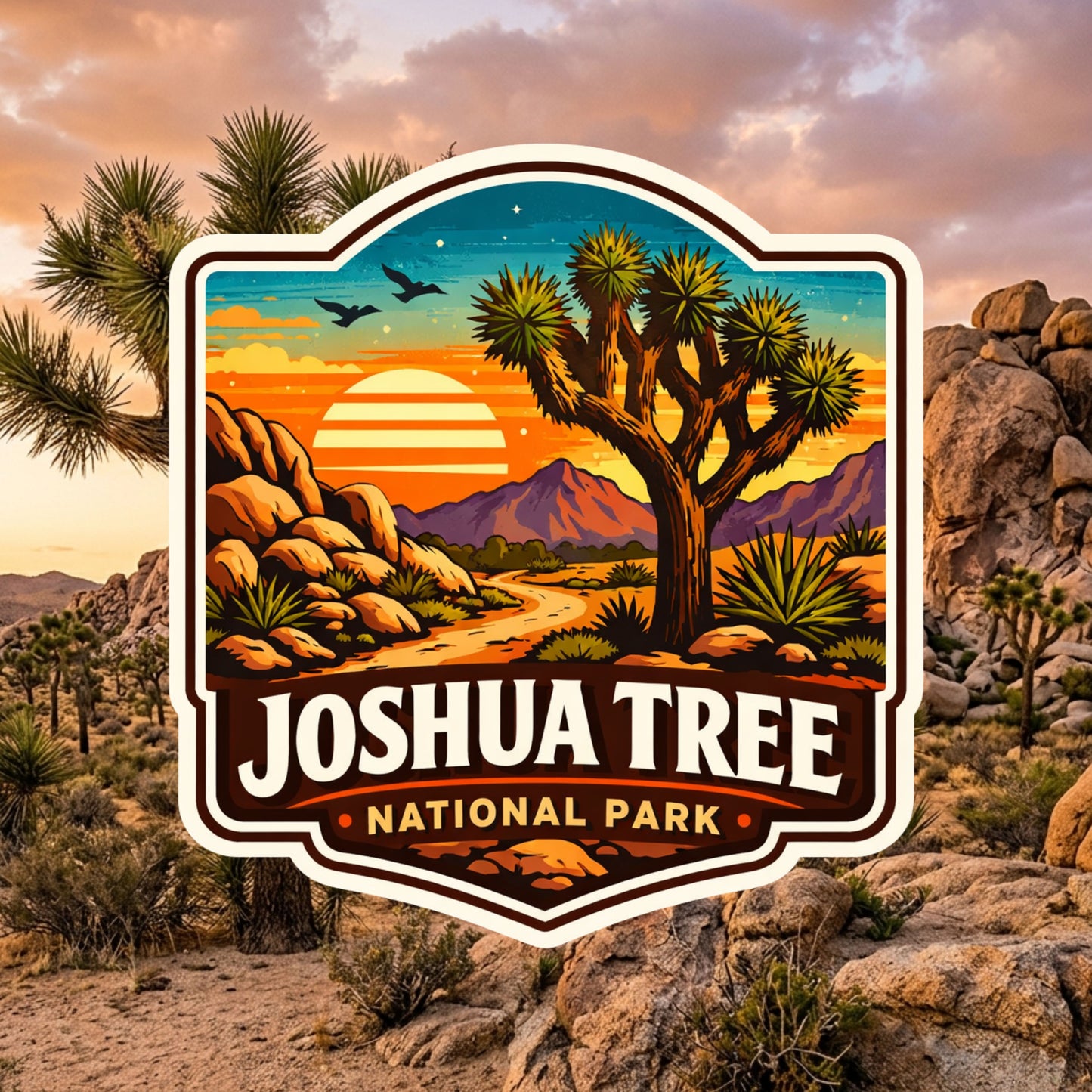 Joshua Tree National Park Stickers – Retro Souvenir Style | Desert Sunset Travel Decal | National Park Gift