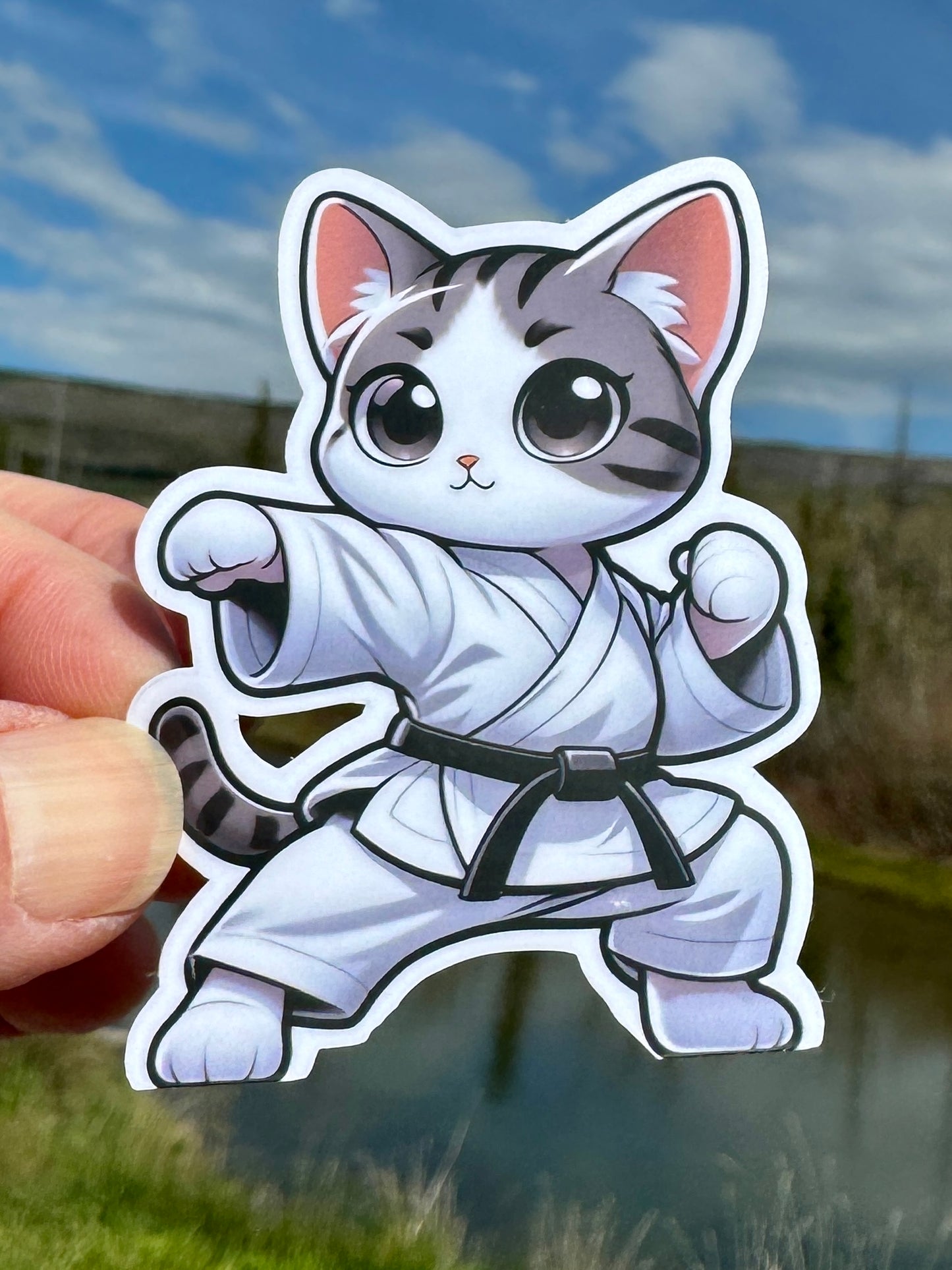 Cat doing Karate Sticker, Cat, karate, martial arts, karate cat, sports, sticker, decal, cat lover, karate Gi, martial artist, gi, cat mom