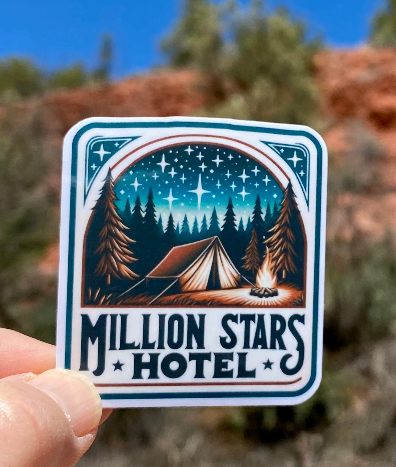 Million Stars Hotel Sticker, Camping Sticker, Hiking, Camping, Gift for Hikers, Happy Camper, Campfire, Stars, Camping lover, starry night