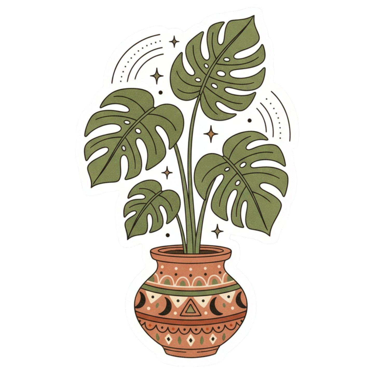Boho Monstera Plant Sticker | Celestial Plant Mom Gift | Potted Plant Stationery