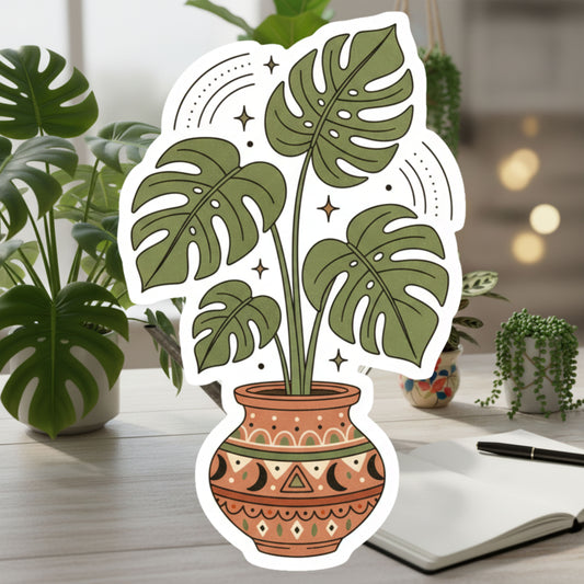 Boho Monstera Plant Sticker | Celestial Plant Mom Gift | Potted Plant Stationery