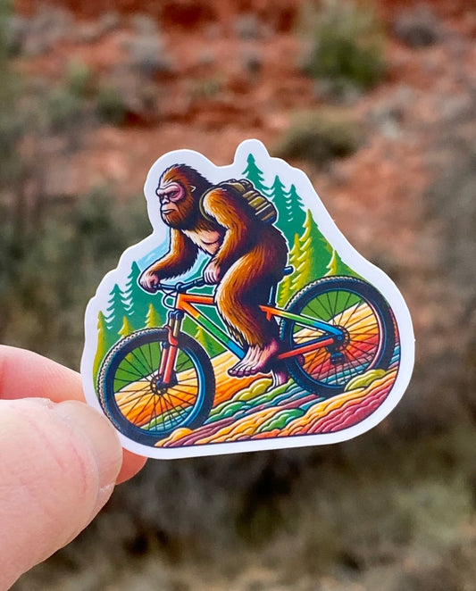 Bigfoot on Mountain Bike Sticker, Bigfoot, mountains, Bigfoot biking, Sticker, Decal, Bigfoot Sticker,Furry,Sasquatch, biking, mountain bike