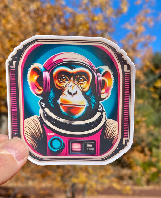 Neon Space Monkey Sticker, Neon, Colorful,Vintage, Retro, Monkey, Sticker, Astronaut, Space, Outer Space, Animals, decals, Space Monkey, fun