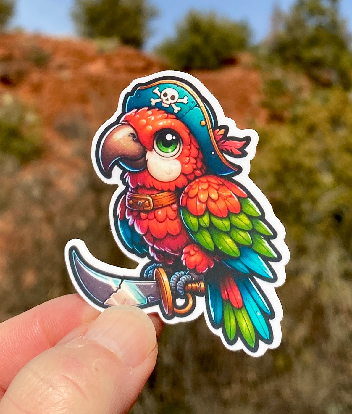 Parrot Pirate Sticker, Parrot,Nautical Adventure, Pirate Hat, Feathers, Sticker, decal, Colorful Parrot, Bird, Tropical, Pirate, Nautical